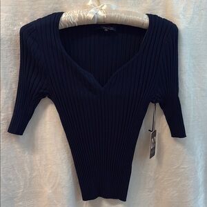 Navy Ribbed V-Neck Sweater
